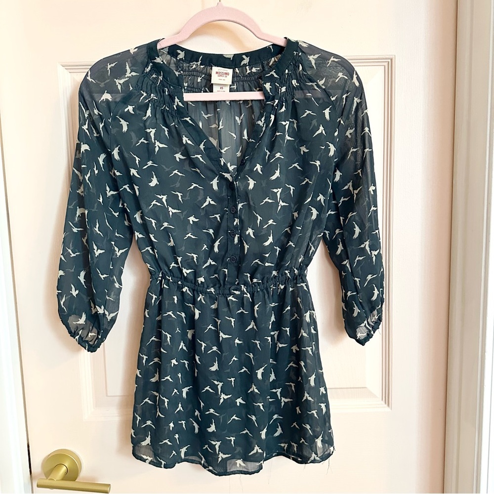 Green bird print top